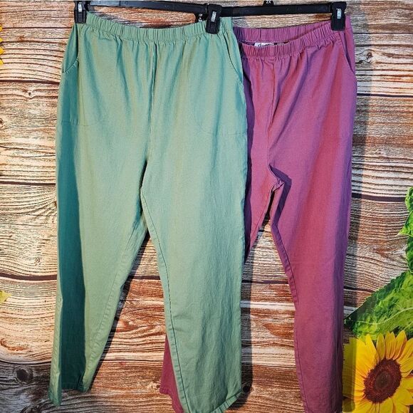 D & CO slacks set of 2 women's XL green/ purple pre-owned - Picture 1 of 7